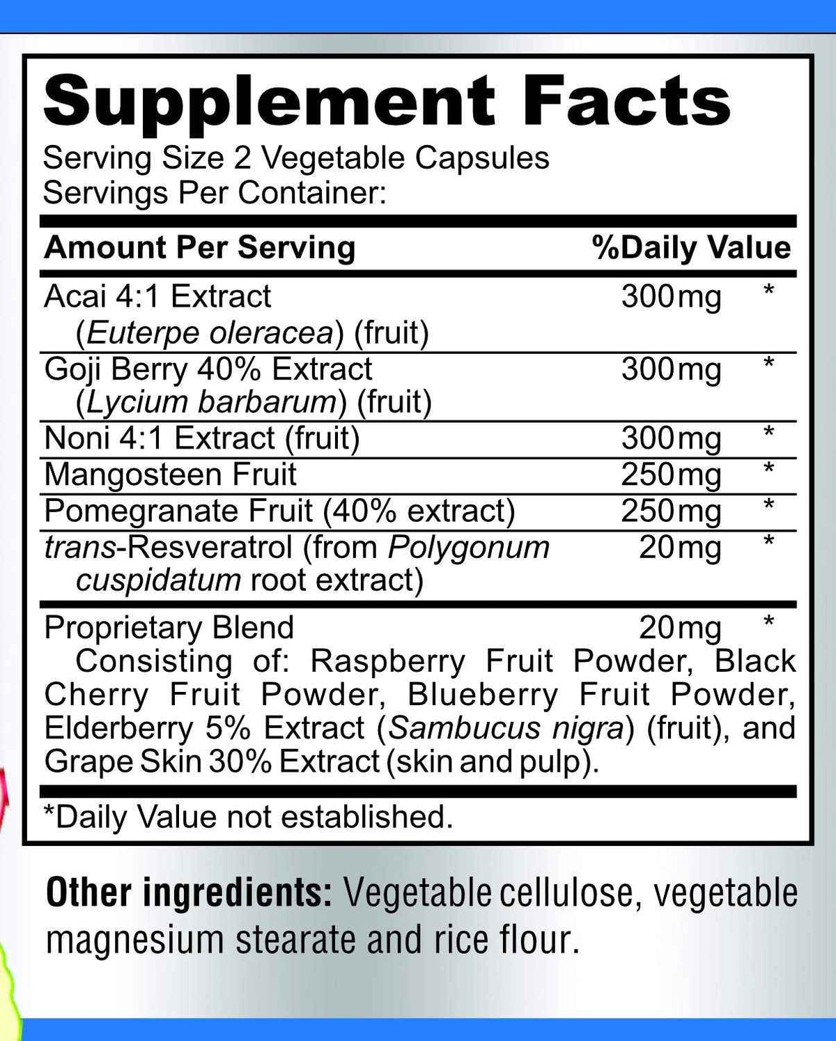 Super Antioxidant Fruit Superfood Complex - Powerful Antioxidant Superfruits, Acai, Goji, Noni, Mangosteen, Pomegranate, Elderberry, Resveratrol,