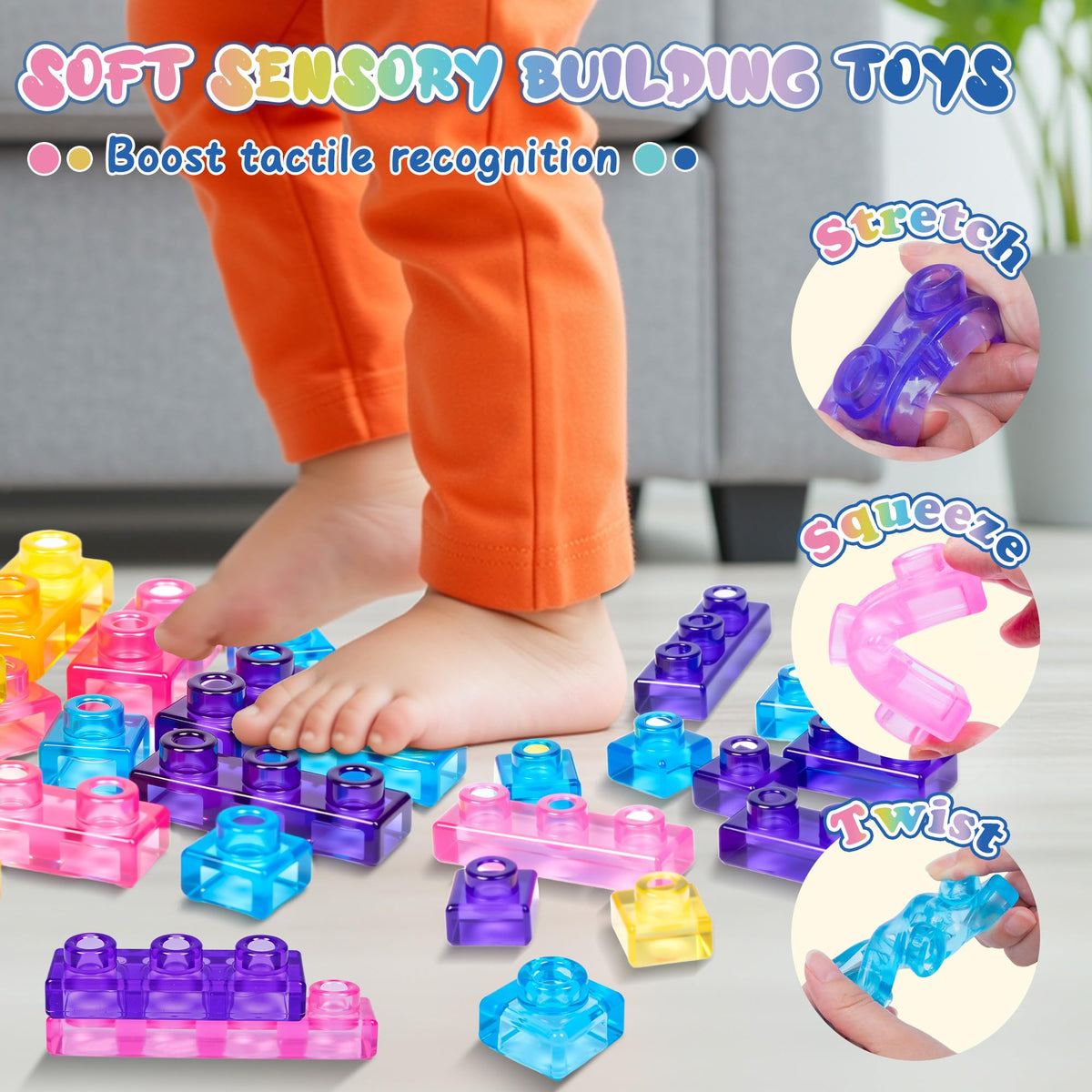 40 PCS Sensory Soft Building Blocks for Toddlers Kids, Squishy Stacking Toy