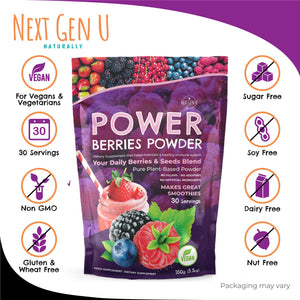 Super Berry Powder - 150g - Immune Support - Food Supplement - Superfood Berries - Smoothie Mix for Shakes - Healthy Boost for Detox Juice Beverages or Any Drink - by NextGenU NGU Next Gen UBuy Supplements Australia