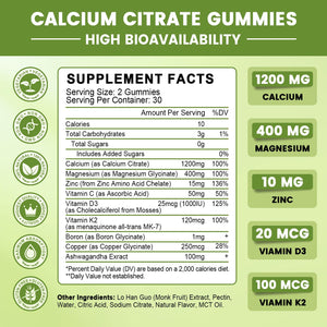 Calcium Citrate Gummies for Women, 1200mg Calcium Citrate Magnesium with Vitamin C D3 K2, Absorption Calcium Supplements for Bone, Muscle, Immune, Sugar Free (120Count) GONGOTABuy Supplements Australia
