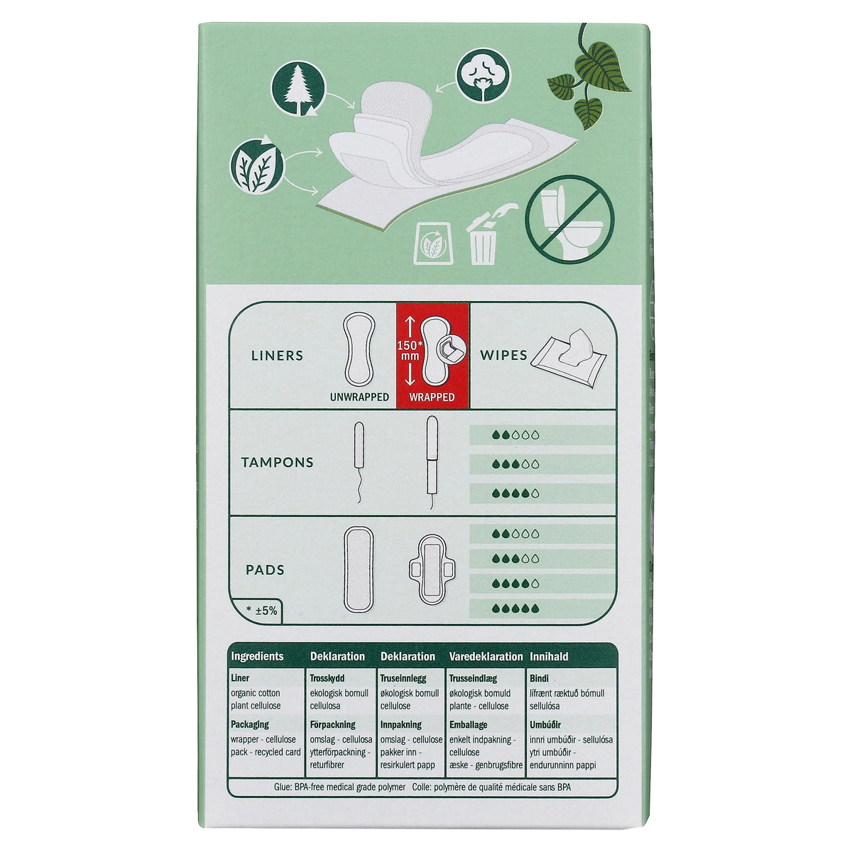 Organic & Natural Panty Liners,Normal Natracare 18 Liners Box