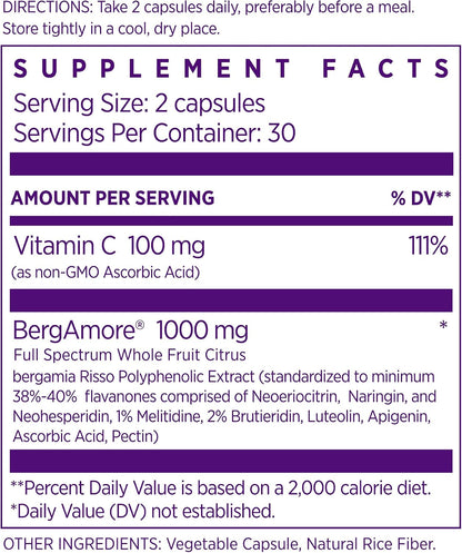 NAOMI Italian Citrus Bergamot 1000mg Extra Strength - Supports Healthy Cholesterol & Triglyceride Levels Already in Normal Range - Patented BergAmore Extract, 7 Key Polyphenols, 30-Day Supply