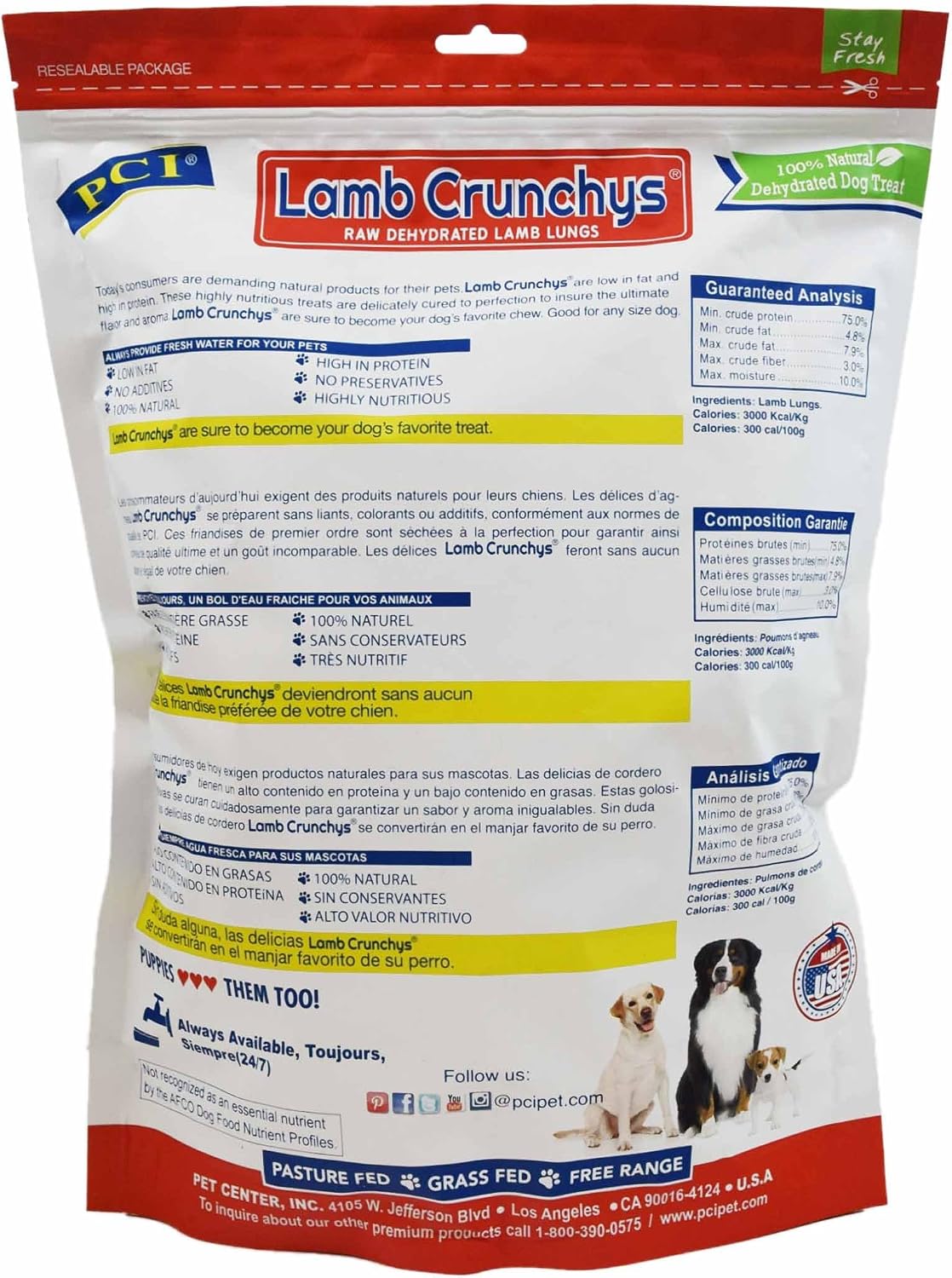 PCI Pet Center Inc Lamb Crunchys raw dehydrated Lamb Dog - 16 oz