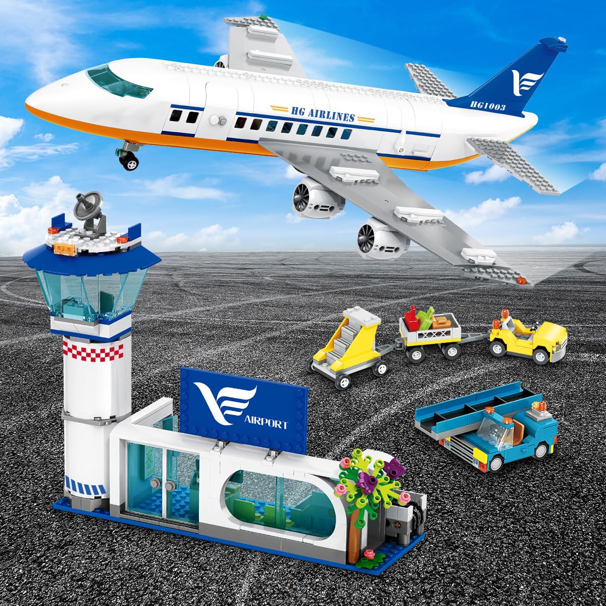 CUBIMANA 21-Inch Large City Passenger Airplane Building Set with LED Light