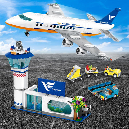 CUBIMANA 21-Inch Large City Passenger Airplane Building Set with LED Light