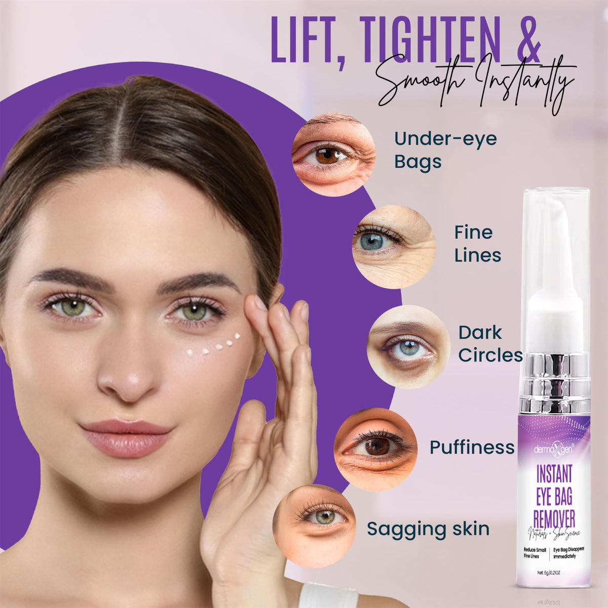Dermaxgen Instant Under Eye Bag Remover Cream – Dark Circles & Puffiness Treatment, Anti-Aging Eye Cream for Wrinkles and Tired Skin – 0.21 oz