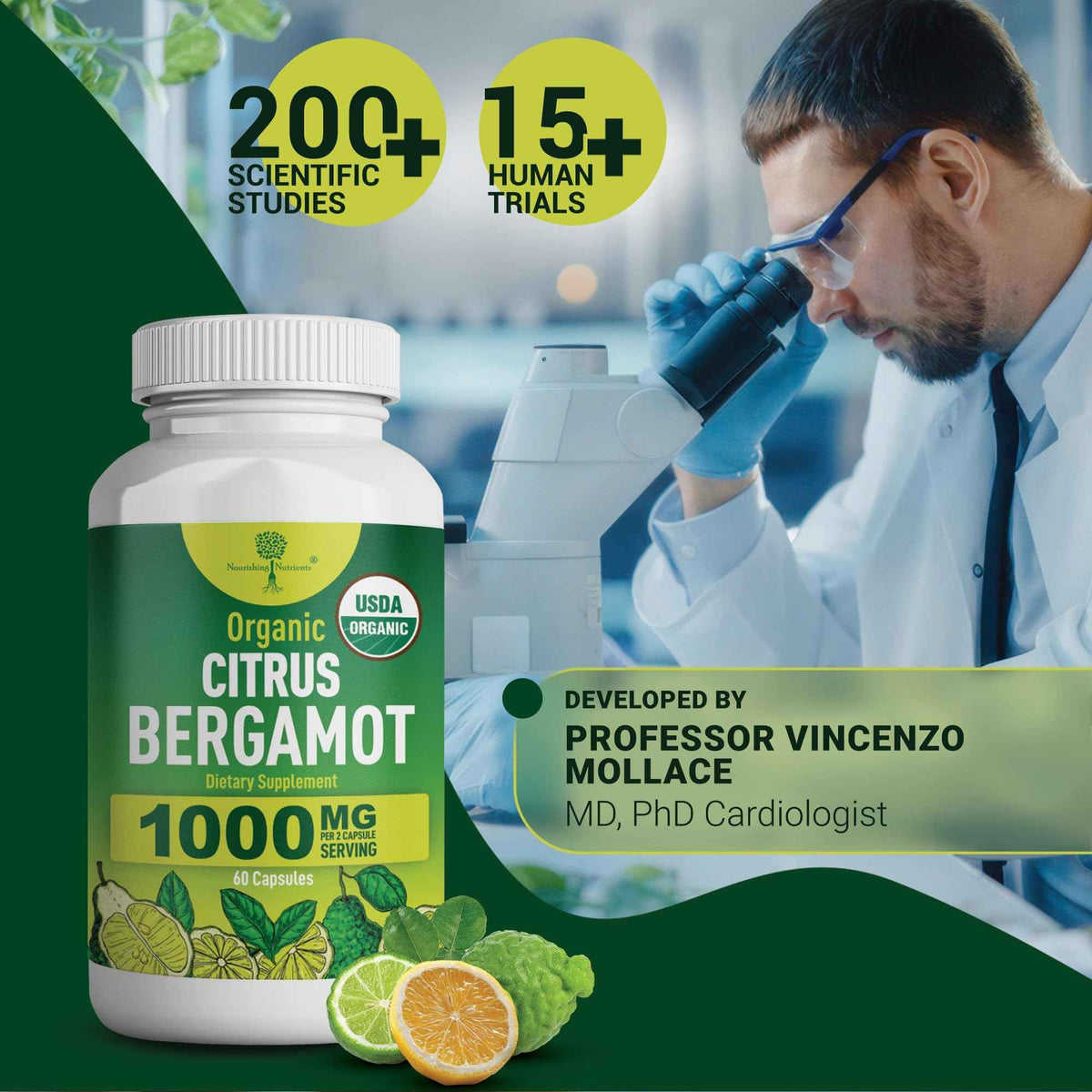 Organic Citrus Bergamot Supplement - Only USDA, Cardiologist Formulated with 200+ Scientific Studies -1000mg - Patented Extract, Heart, Cholesterol