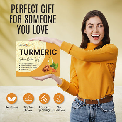 DERMAXGEN Turmeric Complete Glow Boosting Set - Anti-Aging, Acne Control & Pore Refining - Includes Turmeric Mask, Serum, Cream & Cleanser (Set of 4)