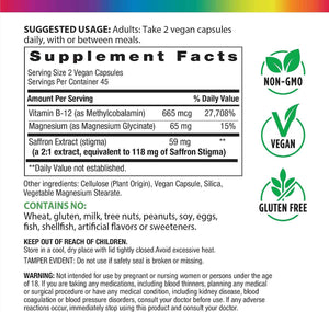Rainbow Light Saffron Extract + Magnesium Glycinate Supplement - 90 Capsules - With Methyl B12 - Helps Support a Positive Mood - Vegan, Non-GMO and Gluten Free
