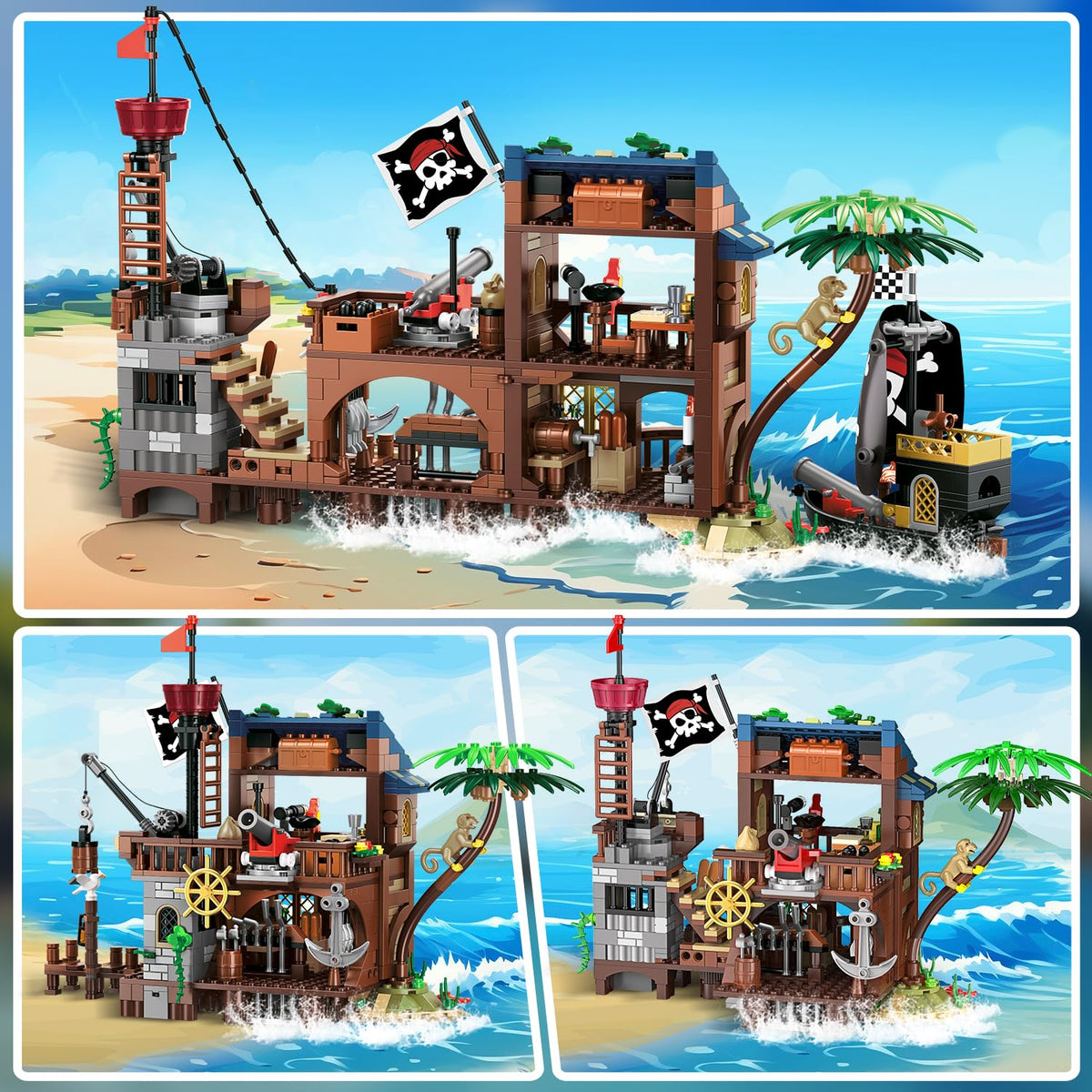 HOGOKIDS 3-in-1 Pirate House STEM Building Set with LED Light for Boy 6-12+