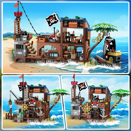HOGOKIDS 3-in-1 Pirate House STEM Building Set with LED Light for Boy 6-12+