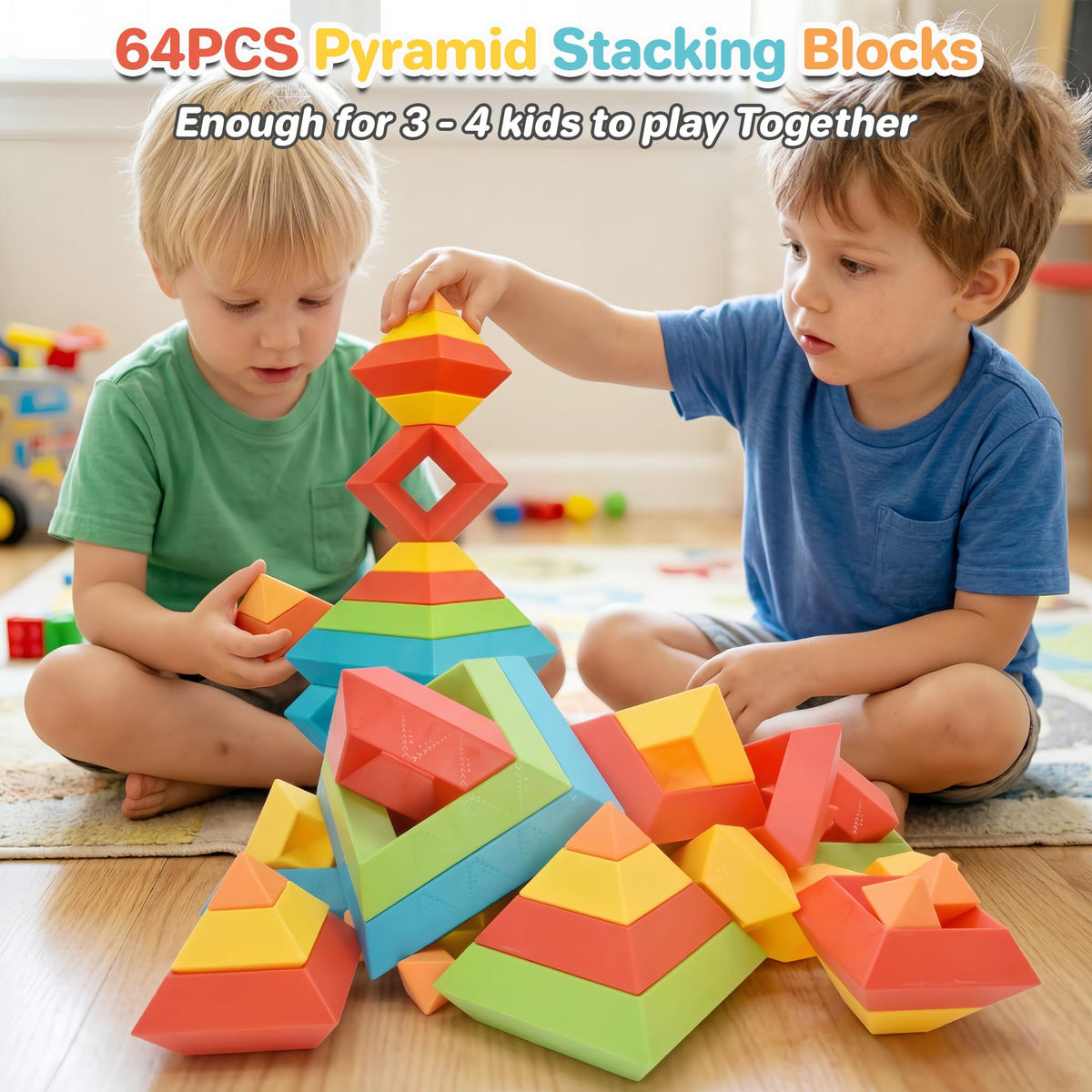TEANXU 64-Piece Building Blocks Set, Pyramid Stacking Toys for Toddlers