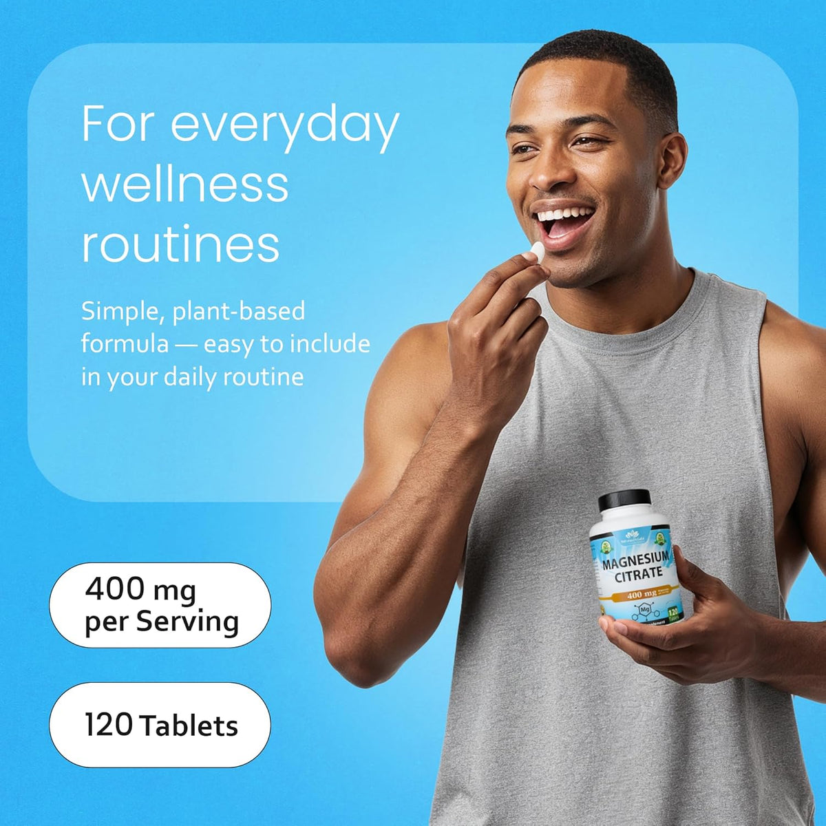 NaturaLife Labs Magnesium Citrate 400 mg per Serving - 120 Tablets, Vegan, Non-GMO