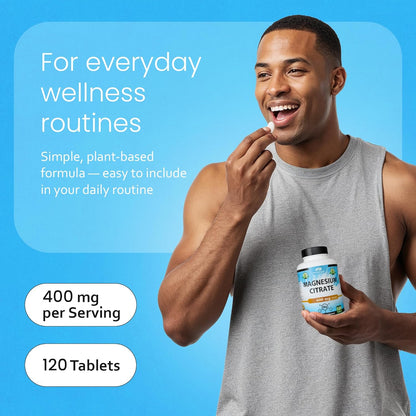 NaturaLife Labs Magnesium Citrate 400 mg per Serving - 120 Tablets, Vegan, Non-GMO
