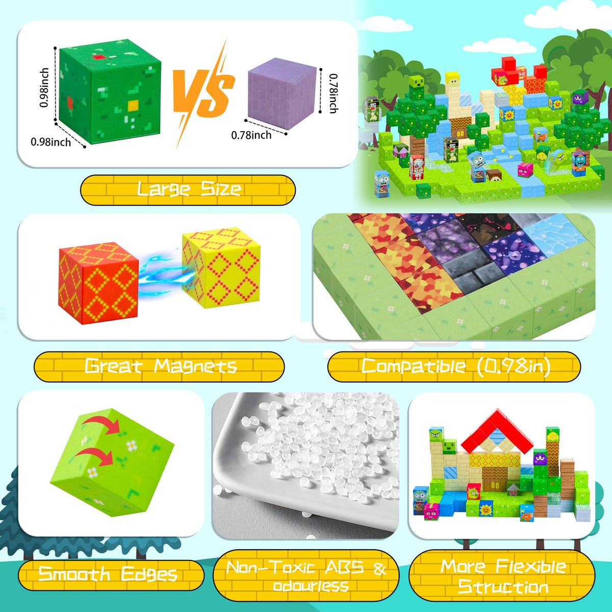 SKTMYY Magnetic Blocks-120pcs Game Magnetic Building Blocks for Kids Ages 4-8, STEM Sensory Magnet Blocks Cubes Toys for Toddlers Boys & Girls