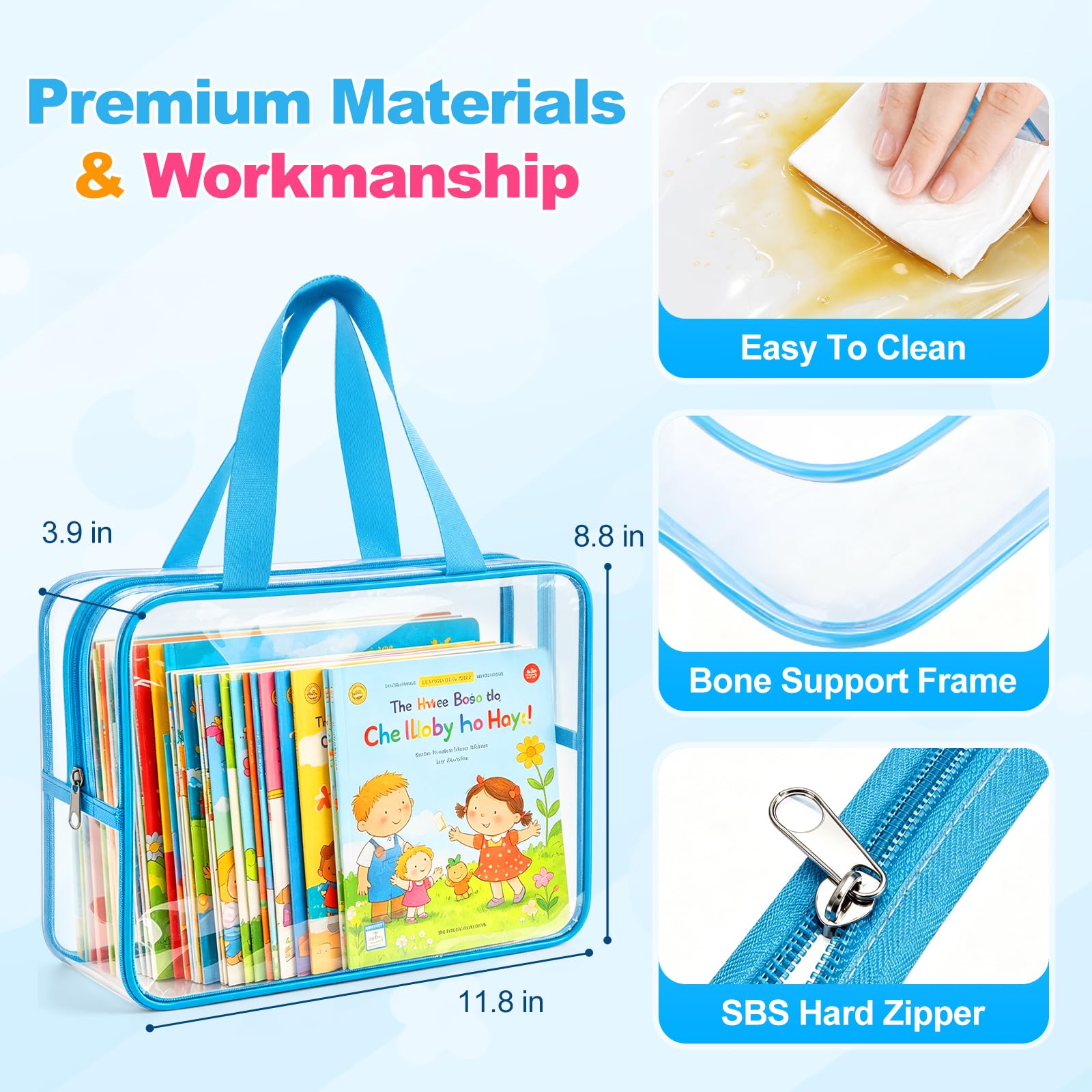 Etbndta 6 Pack Clear Toy Storage Bags with Zippers, Multi-Color Toy Organizer with Handles, Premium Plastic Toy Organizers and Storage for Building Blocks, Lego, puzzle, Crafts, Travel Essentials