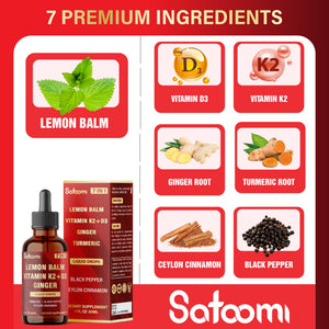 Satoomi 7in1 Lemon Balm Tincture with Vitamin D3, Vitamin K2, Ginger Root, Turmeric, Ceylon Cinnamon and Black Pepper - 1 FL Oz - 60 Day Supply SatoomiBuy Supplements Australia