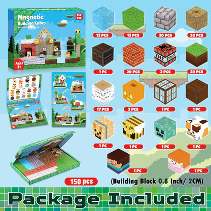ToyUnited 150PCS Magnetic Blocks - Magnetic Building Blocks, Magnet Cubes Toys Stacking, Build Forest World Set, STEM Montessori Sensory Toys for Kids Boys Girls Ages 3 4 5 6 7 8 9 10+ Birthday Gifts