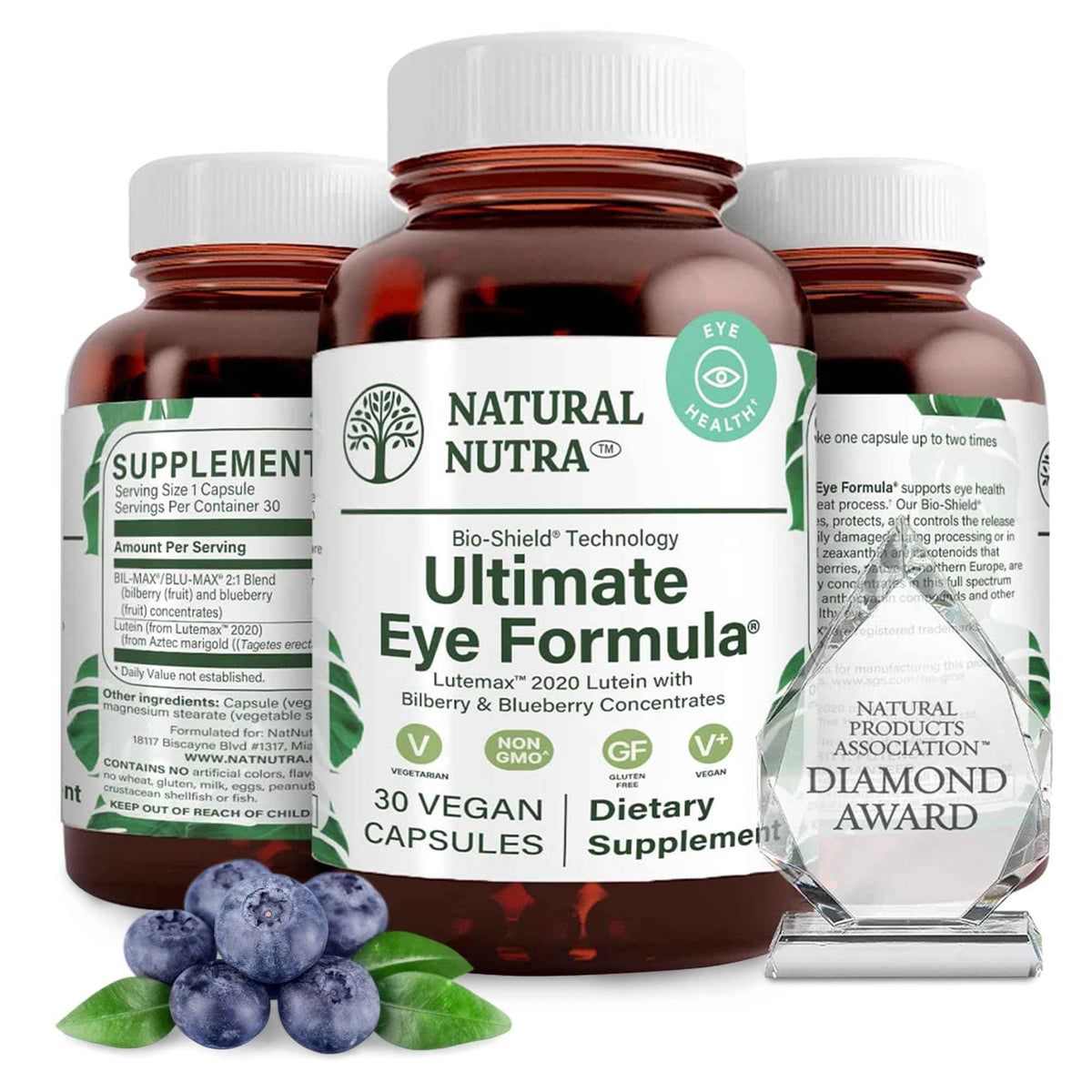 Natural Nutra Ultimate Eye Health Supplement - Bilberry & Blueberry Extract Blend for Day and Night Vision Support, Promotes Color Perception & Eye Clarity - Non-GMO, Vegan - 30 Capsules (Pack of 3)