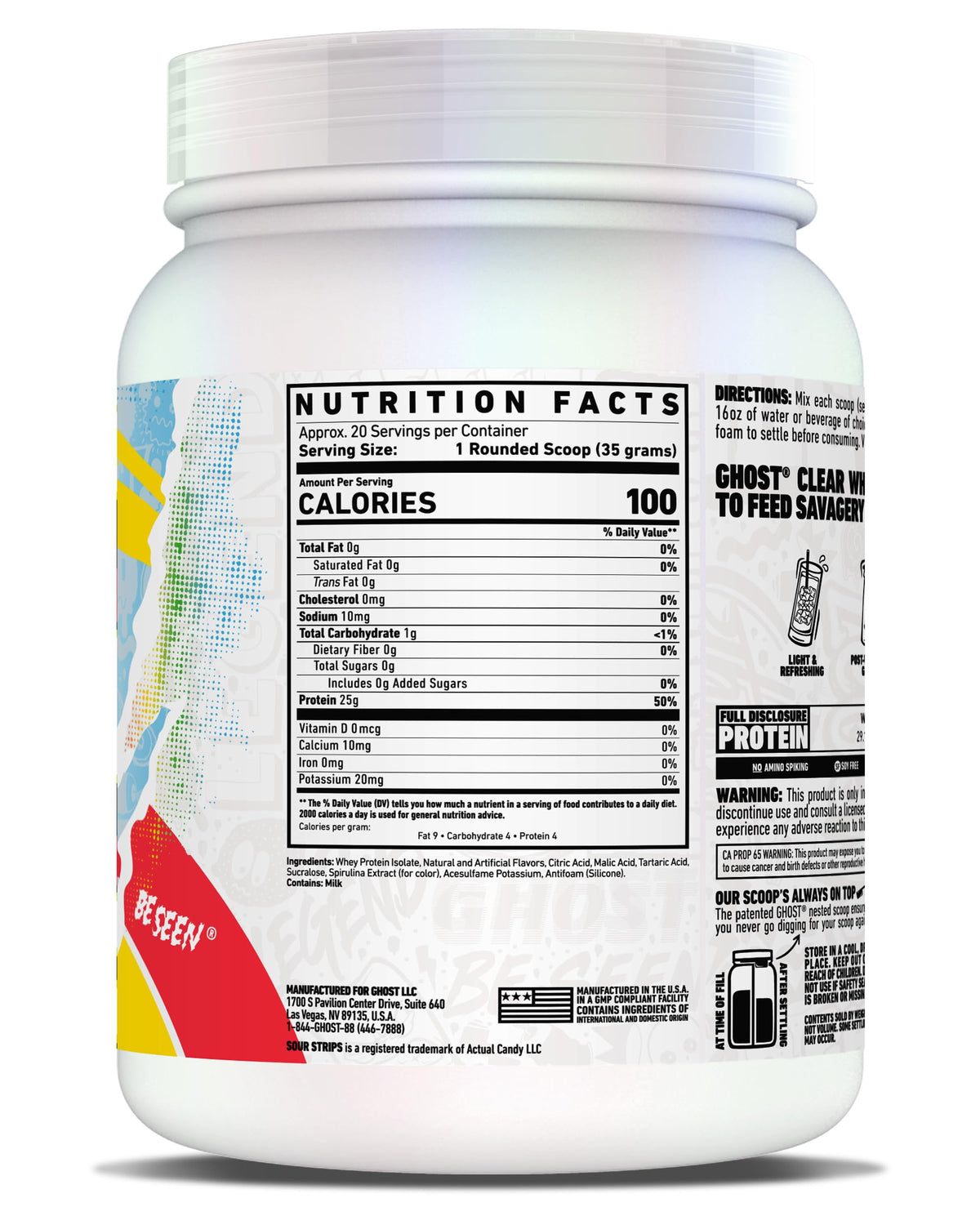 GHOST Clear Whey Isolate Protein Powder, Blue Raspberry - 1.4 LB Tub, 25G of Whey Protein - Post Workout Drink for Muscle Gain & Recovery - Sugar Free, Soy Free & Zero Fat, 20 Servings