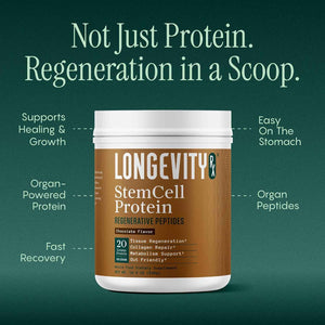 Stem Cell Protein Powder Chocolate - Bone Marrow & Bone Broth Protein, Bacillus Subtilis AB-22, Natural Peptides - Cellular Recovery - 30 Servings