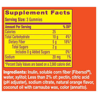 Metamucil Fiber Gummies for Adults, No Sugar Added Orange Flavor, 5g Plant Based Prebiotic Fiber Supplement Blend, 72 Count