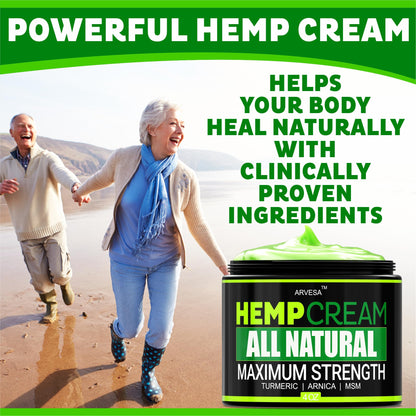 Natural Hemp Cream - Maximum Strength Gel - Hemp Cream with Arnica, MSM, Glucosamine, Menthol, Aloe, Turmeric, Boswellia - Fast Absorption, Non-Greasy, Lightweight - Advanced Formula - 4 oz