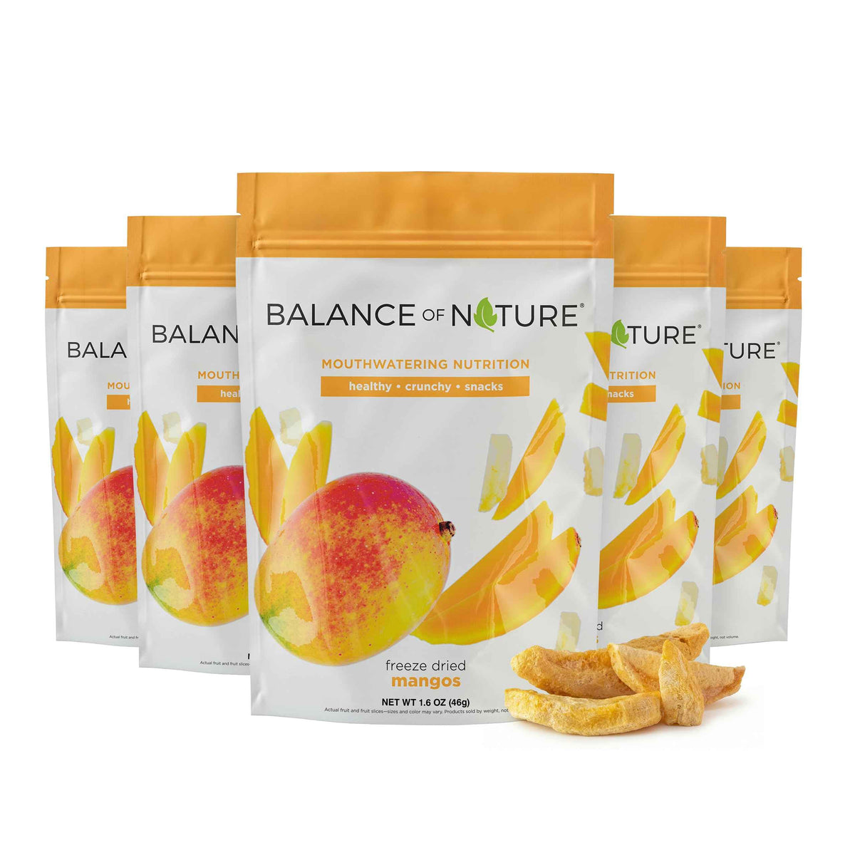 Balance of Nature Freeze-Dried Mangos (5 Pack) - 100% Real Fruit, Crunchy Mango Slices, Healthy Snack, Mouthwatering Nutrition, Gluten-Free, Vegan, No Sugar Added, Five 1.6 oz Bags