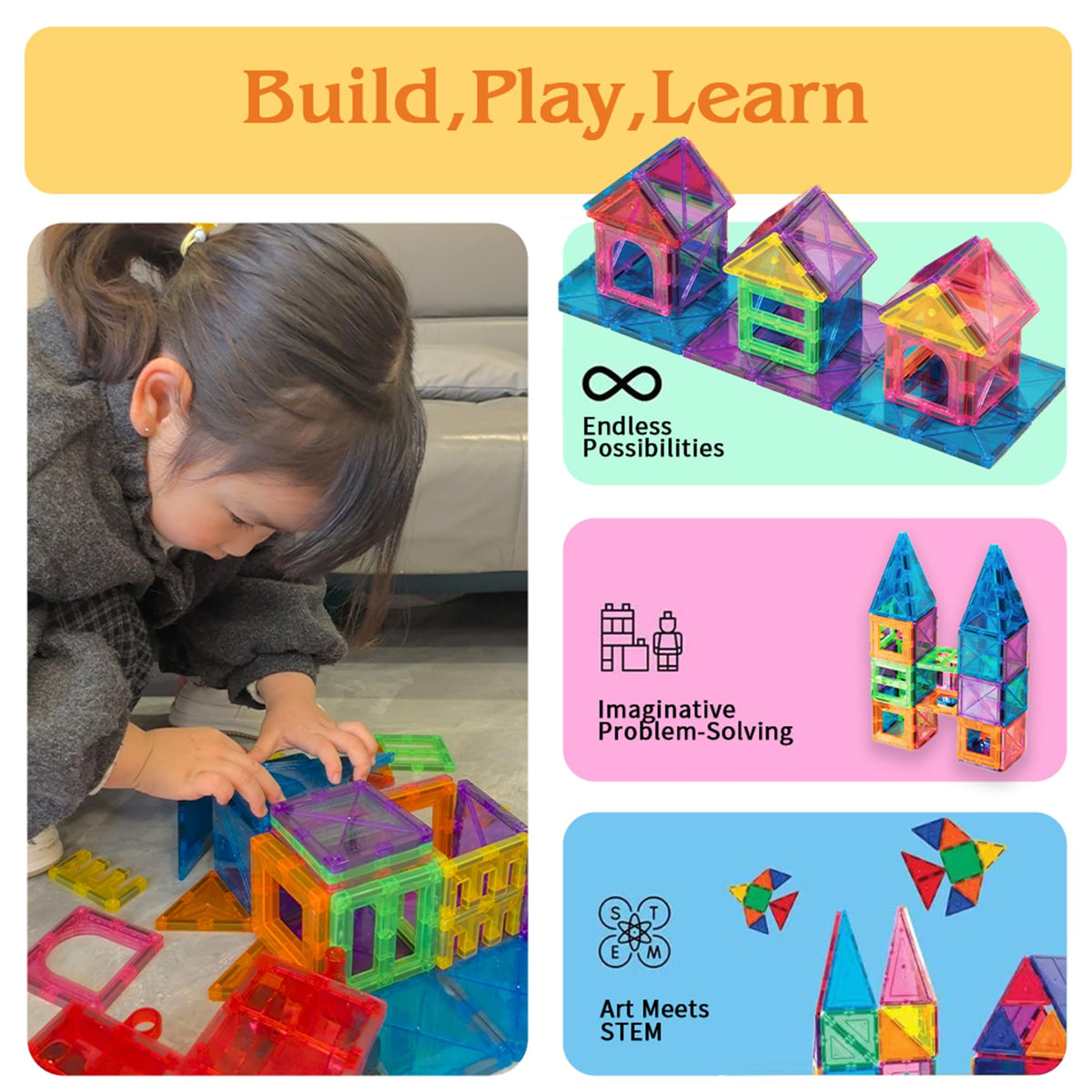 Magnetic Tiles for Kids, 138 PCS STEM Building Blocks with Play Mat
