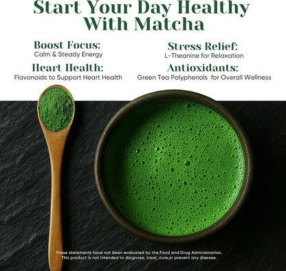Ceremonial Grade Matcha Green Tea Powder, First Harvest, Shade Grown, 30g - 100% Pure Matcha Powder Ceremonial Grade, w/ No Additives, Unsweetened, Vegan, Gluten-Free, Smooth Flavor for Tea and Lattes