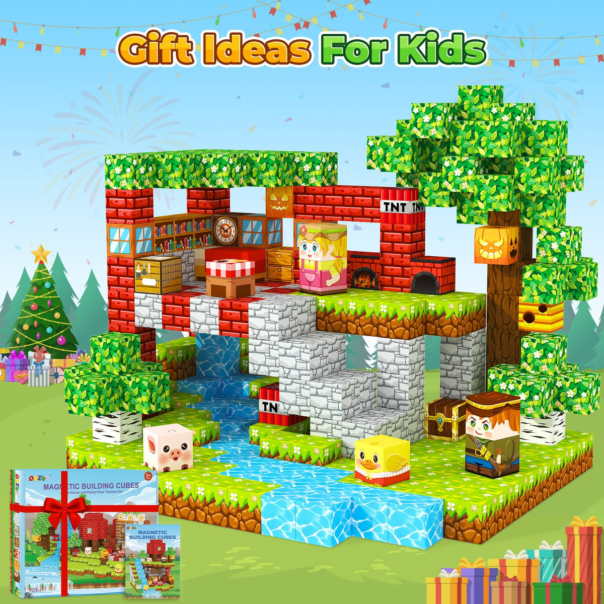 ORZbb 120PCS Magnetic Blocks Kids Games Building Toys for 3 4 5 6 7 8 9 10 11 12 Year Old Boys Girls, Magnetic Tiles Cubes STEM Sensory Toys for Toddler Travel Party Christmas Birthday Gifts