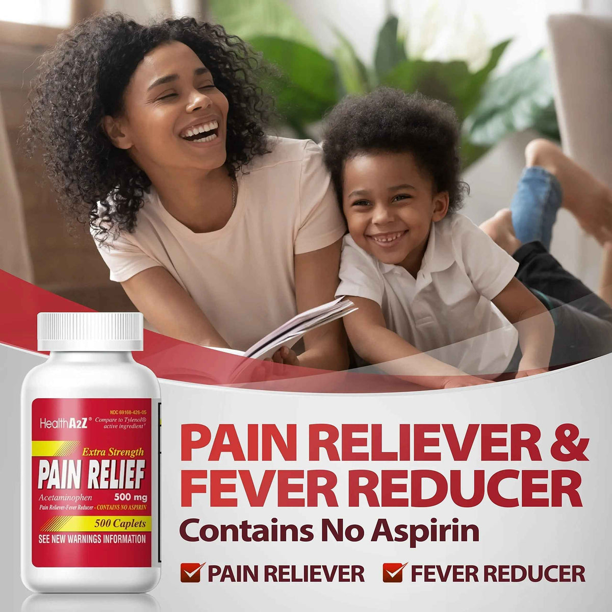 HealthA2Z Extra Strength Pain Relief - Acetaminophen 500mg - Contains No Aspirin - Fever Reducer - Pain Reliever (500 Count (Pack of 1))