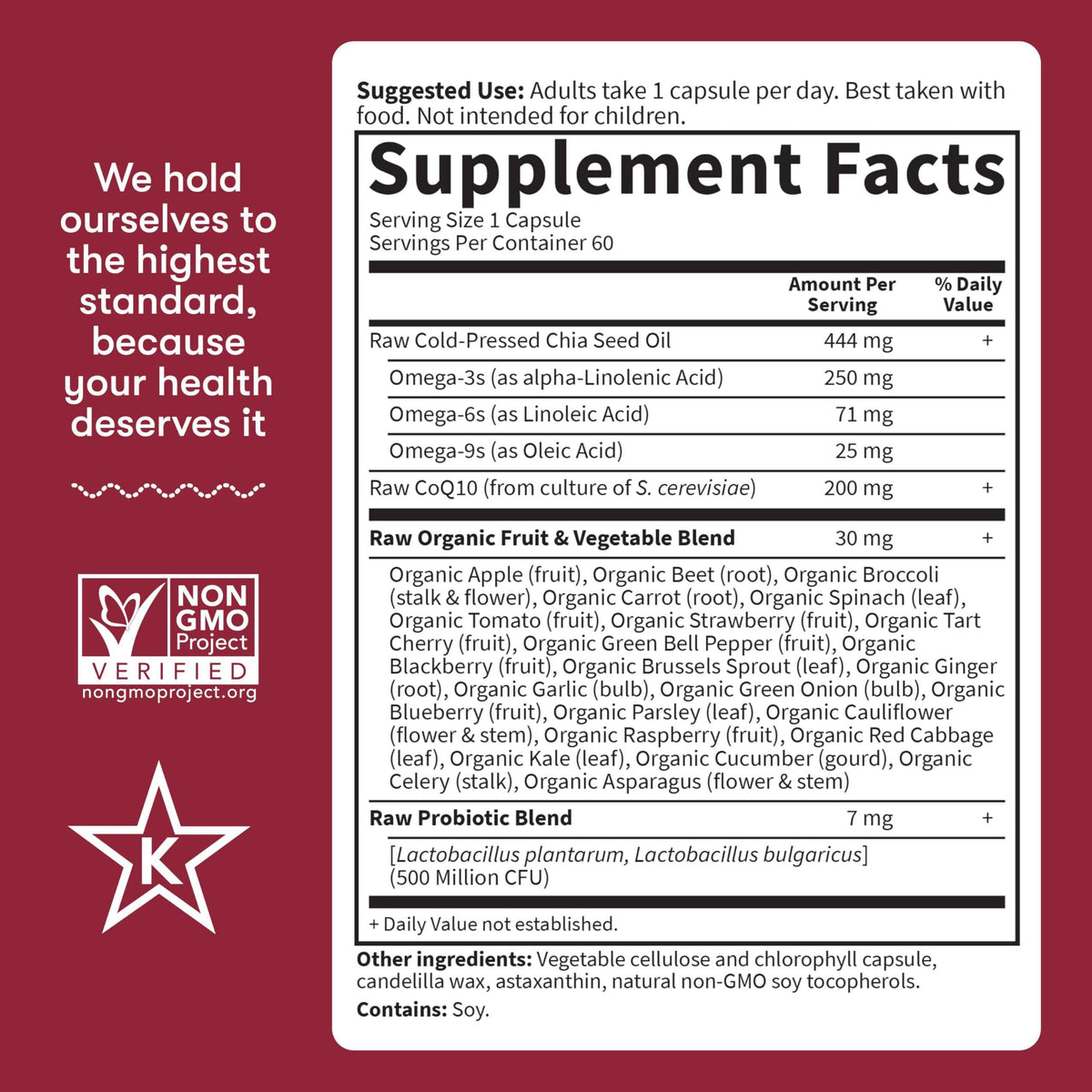 Garden of Life CoQ10 200mg, Vegetarian Omega 3 6 9 Supplement Raw Co Q 10 Chia Seed Oil, Whole Food Nutrition with Antioxidant Support