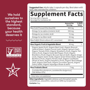 Garden of Life CoQ10 200mg, Vegetarian Omega 3 6 9 Supplement Raw Co Q 10 Chia Seed Oil, Whole Food Nutrition with Antioxidant Support