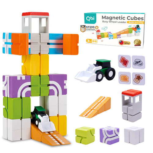 QBI Magnetic Blocks Ages 3+, Wheel Loader Construction Toy Set, 21 PCS