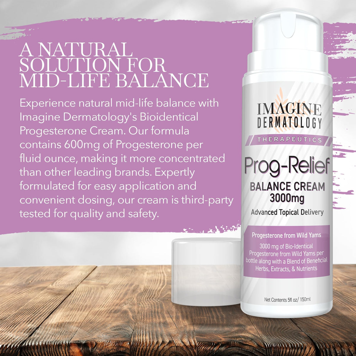 Imagine Dermatology Bio-Identical Progesterone Cream, 50% More - 3000mg, 150 Pump Doses
