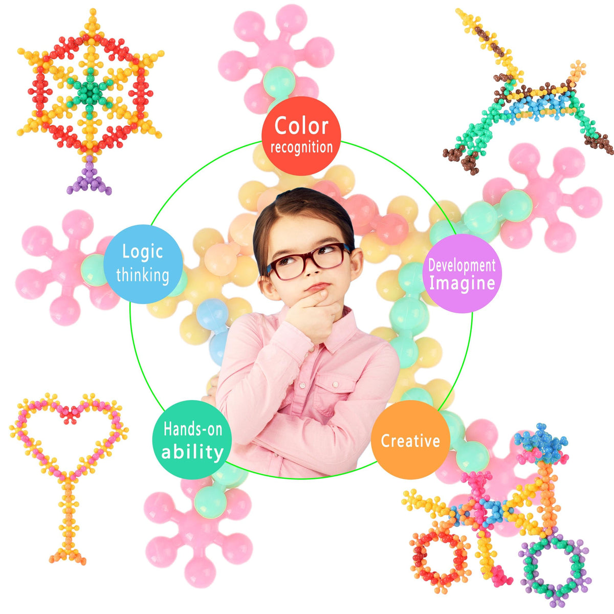 TOMYOU 300 Pcs Building Blocks Kids STEM Toys Educational Sets Interlocking Plastic for Preschool Boys and Girls Aged 3+, Safe Material Creativity