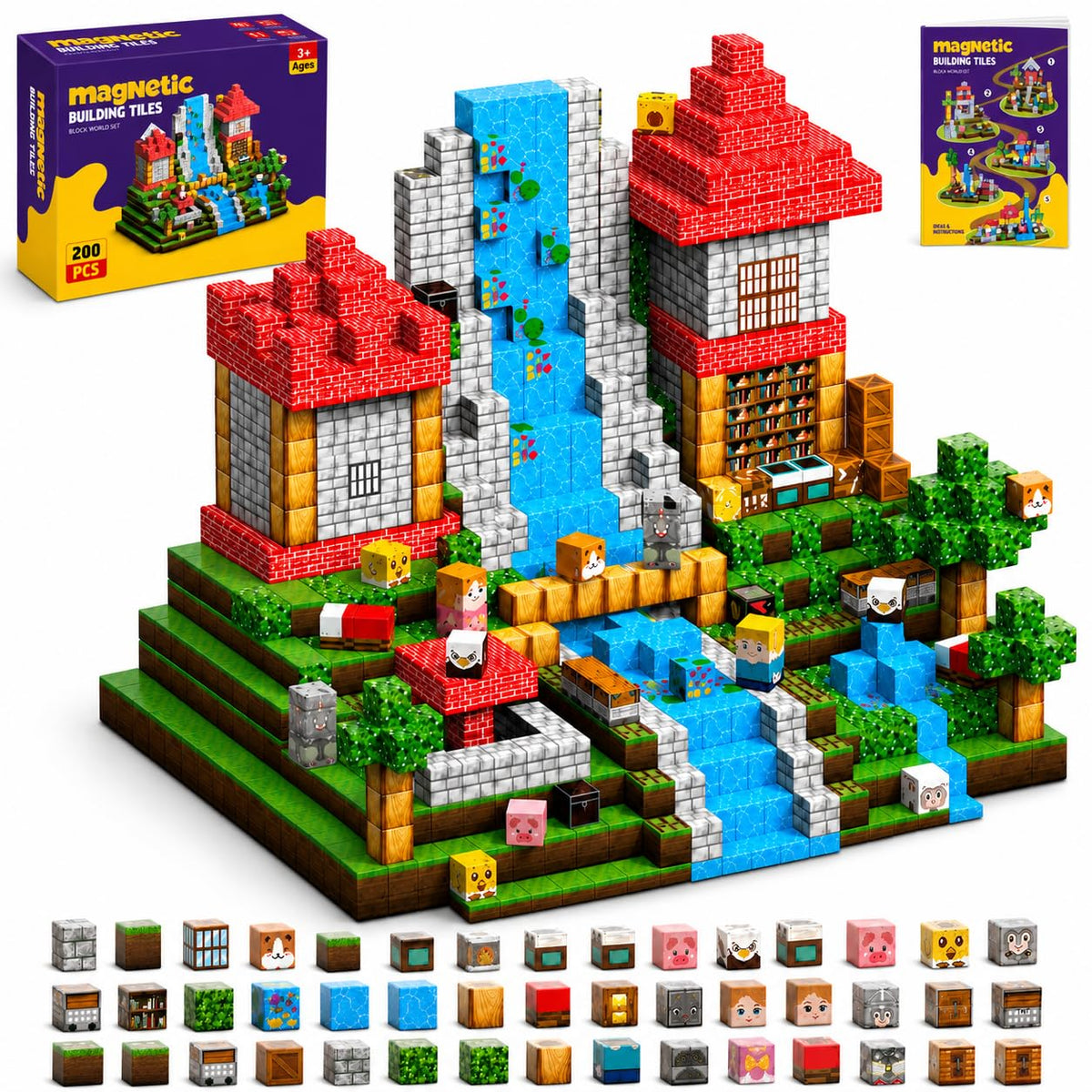 Magnetic Building Blocks 200PCS, 0.8in Stacking Cubes STEM Toy Kids Ages 3+