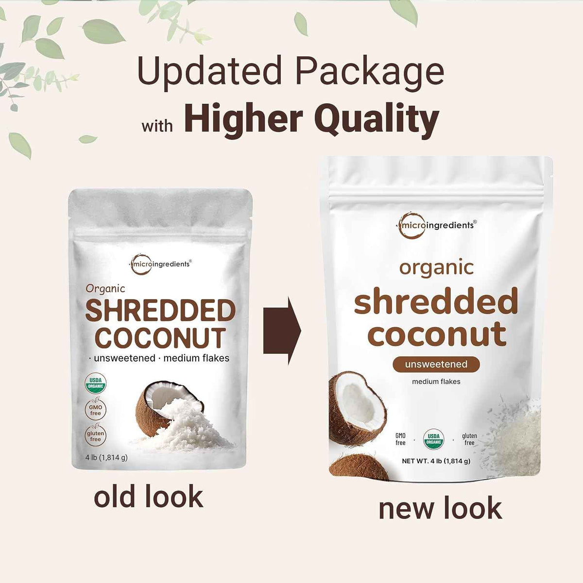 Organic Shredded Coconut Flakes, 4lbs - Raw Unsweetened Flavor, Medium Sized - Great for Baking, Smoothies, or Garnish - Non-GMO, Sugar Free, Keto Friendly
