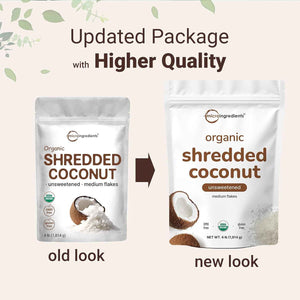Organic Shredded Coconut Flakes, 4lbs - Raw Unsweetened Flavor, Medium Sized - Great for Baking, Smoothies, or Garnish - Non-GMO, Sugar Free, Keto Friendly