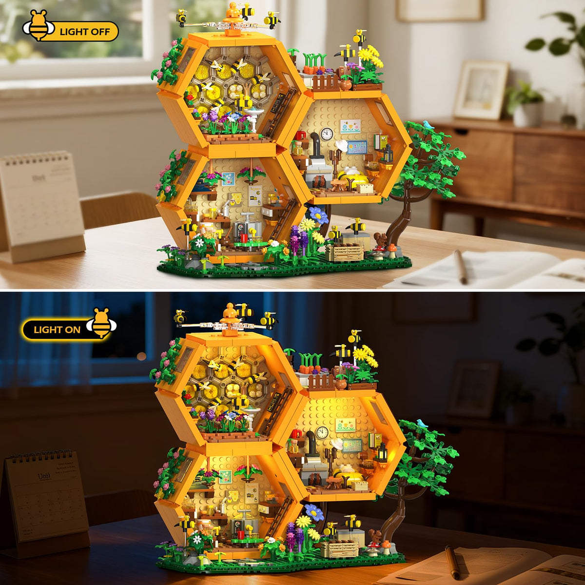 INSOON Bee Treehouse House Building Set with Lights for Adults, Farm Kit