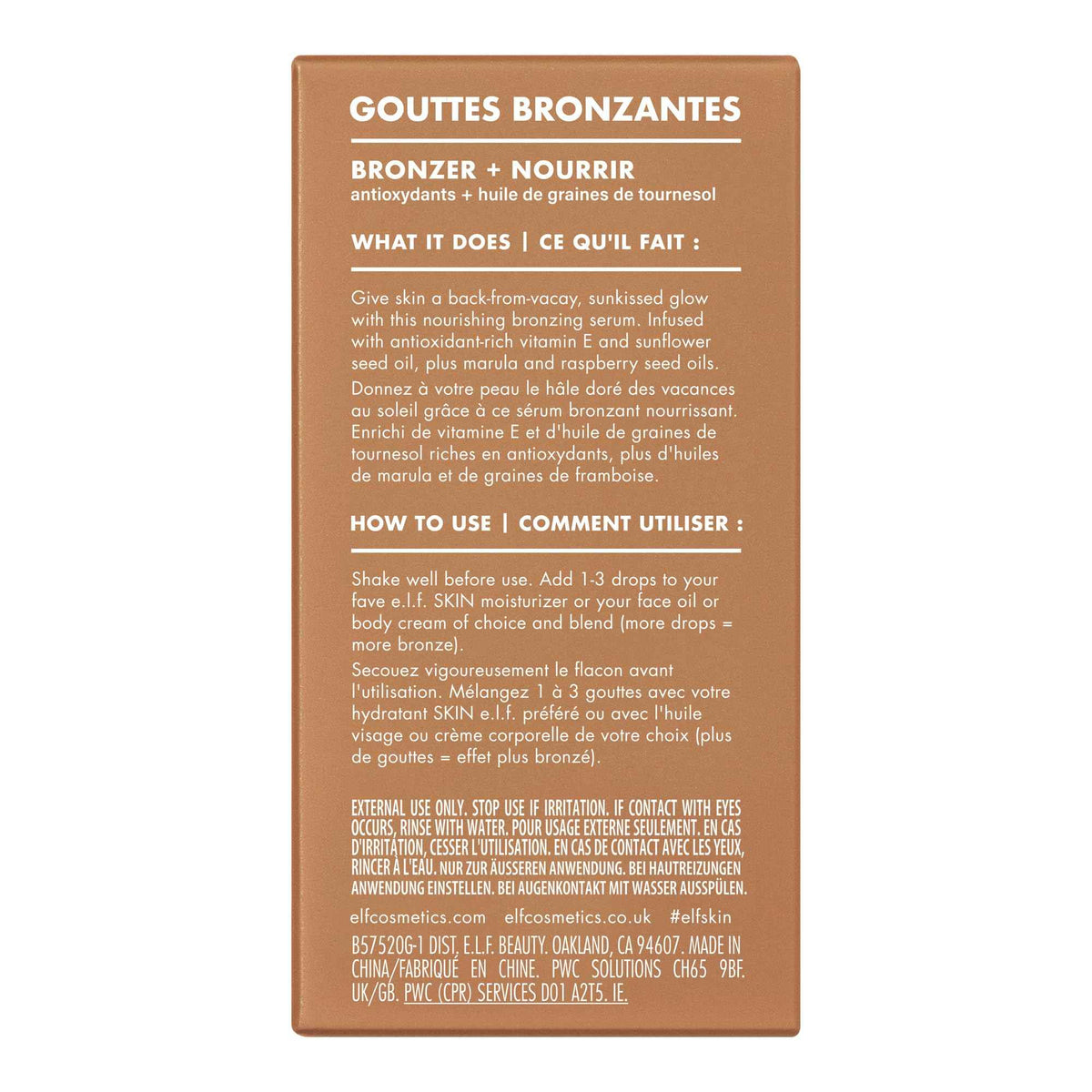 e.l.f. SKIN Bronzing Drops, Liquid Bronzer For Face & Skin, Creates A Sun-Kissed Glow, Infused With Vitamin E, Vegan & Cruelty-Free, Pure Gold
