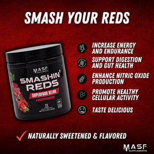 MASF Smashin' Reds Organic Superfood Supplements - 15 Servings - NSF Sport, Super Reds for Digestive Health, Energy, Endurance, Beet Root, Maca, Turmeric, Ginger, Acai, Nitric Oxide Production MASFBuy Supplements Australia