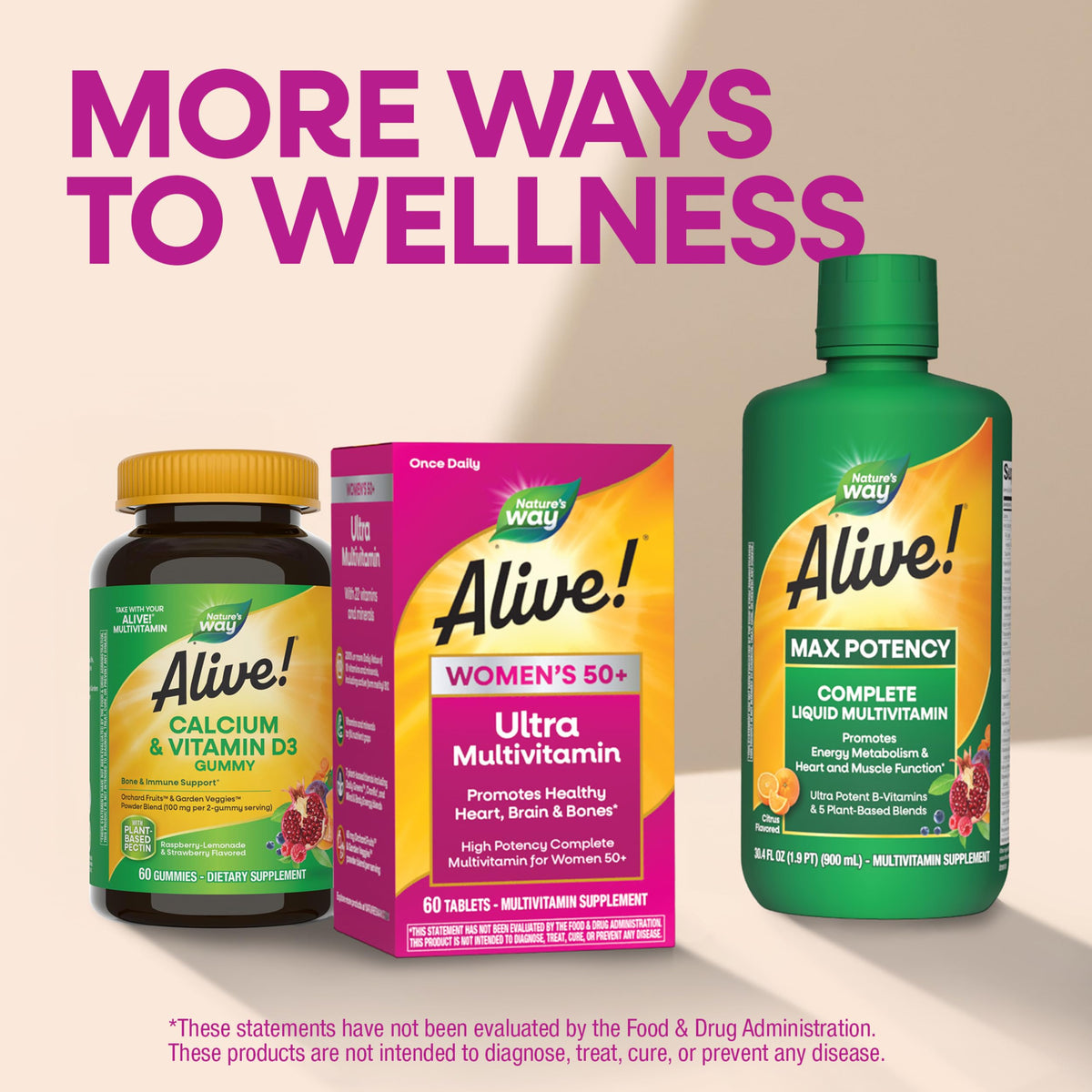 Nature's Way Alive! Ultra Potency Multivitamin for Women 50 Plus, Complete High Potency Formula with Vitamin D3, C, E, Methylated B12, Supports, Heart, Brain, and Bone Health*, 150 Tablets