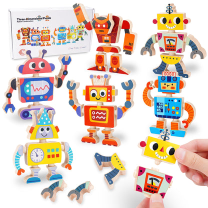 ATOYUS Wooden Robot Building Blocks Toys, STEM Montessori Preschool Toys for 3+ Year Old Toddlers, 35 Pcs Snap Together Take Apart Toy Playset for Kids Ages 3-5, Boys Girls Christmas Birthday Gifts