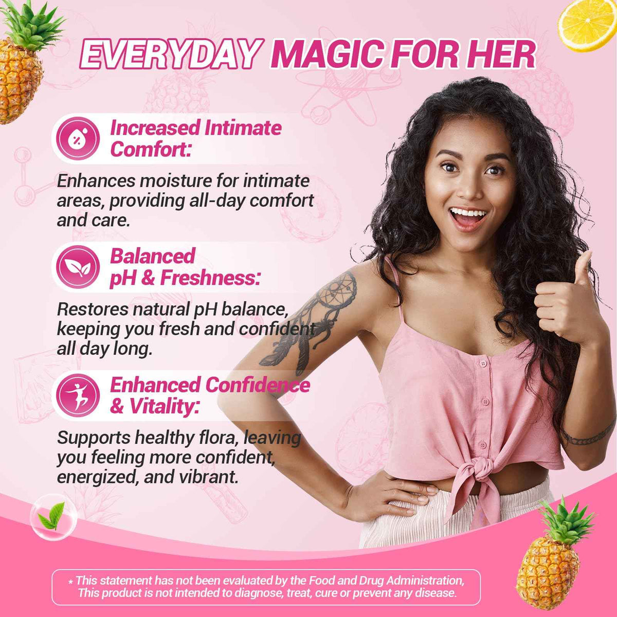 BURMINY Her Juicy Feminine Probiotics Gummies, Premium Feminine Balance Probiotics with Slippery Elm for Women's pH Balance and Freshness - Support Daily Wellness & Comfort 60 Pineapple Gummies