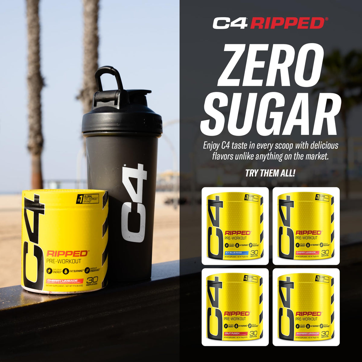 Cellucor C4 Ripped Pre Workout Powder Cherry Limeade | Creatine Free + Sugar Free