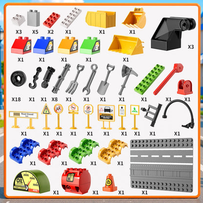 XINNOVEL Toddlers Car Building Blocks Set, 72 Pcs Large Building Blocks, STEM Construction Toys Include Excavator,Bulldozer,Dump Truck,Road Traffic,Signs,Toys for 3 4 5 4 7 8 Year Old Boys Girls