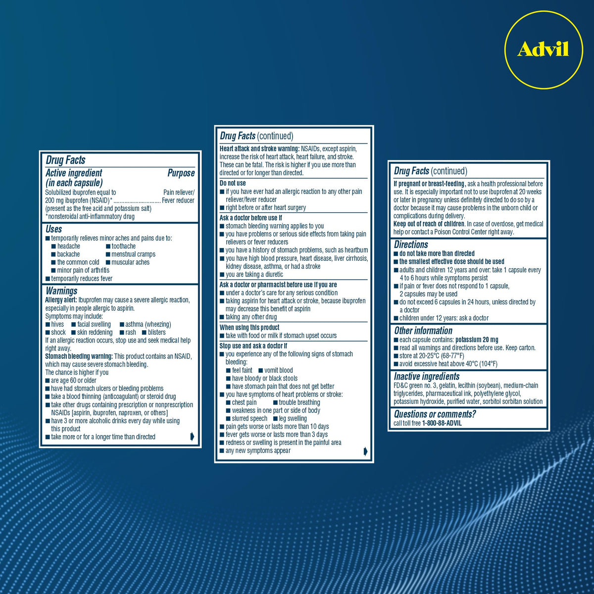 Advil Liqui-Gels Pain Reliever and Fever Reducer, Pain Medicine for Adults with Ibuprofen 200mg for Headache, Backache, Menstrual Pain and Joint Pain Relief - 50x2 Liquid Filled Capsules