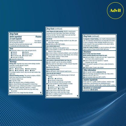 Advil Liqui-Gels Pain Reliever and Fever Reducer, Pain Medicine for Adults with Ibuprofen 200mg for Headache, Backache, Menstrual Pain and Joint Pain Relief - 50x2 Liquid Filled Capsules